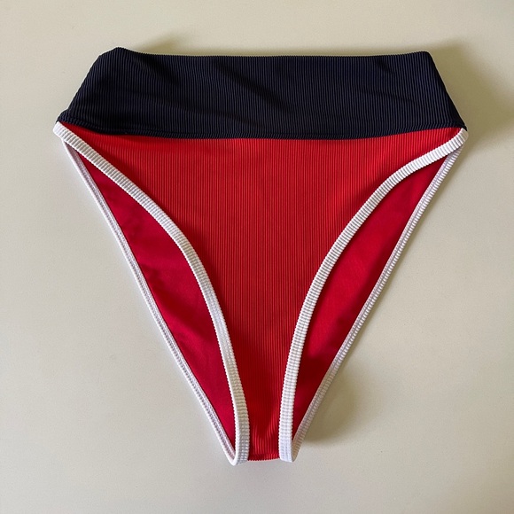 Beach Riot Emmy High-Waist Bikini Bottom Red Americana Colorblock - Picture 4 of 13